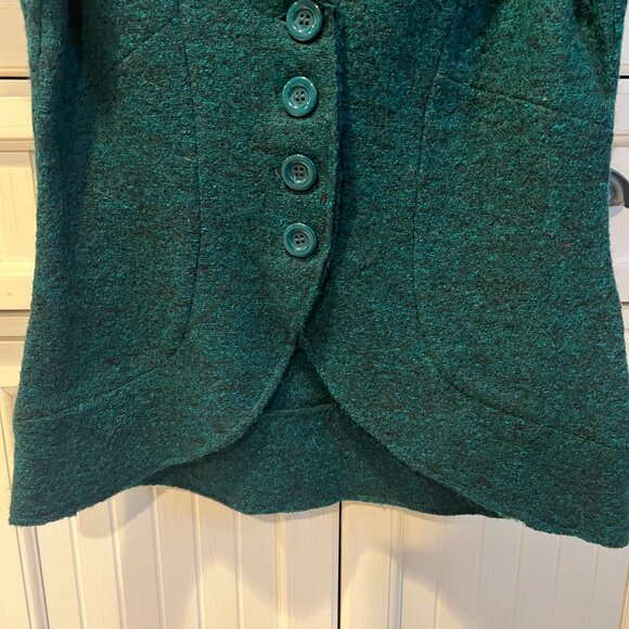 Valerie Bertinelli, Green & Black Marled 100% Wool Knit Stretch Fitted Blazer - Picture 4 of 6